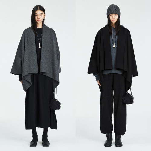 ROW风时髦慵懒斗篷双面呢外套