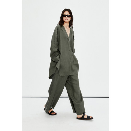 V领宽松廓形衬衫/松紧腰阔腿裤