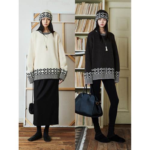 费尔岛羊毛针织毛衣帽子