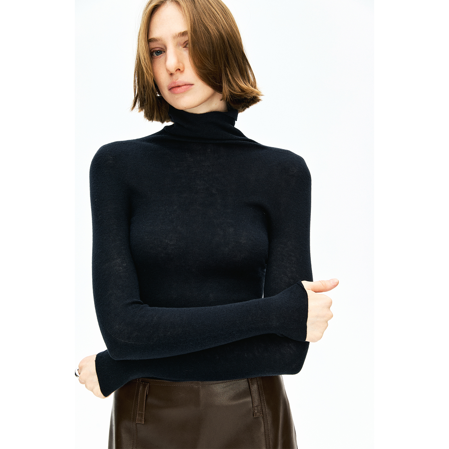 「原链接购买新增新藏青」EASYCARE可机洗真丝羊绒无缝针织打底衫