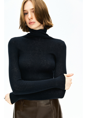 MRS Studios EASYCARE可机洗真丝羊绒混纺无缝一体高领针织打底衫