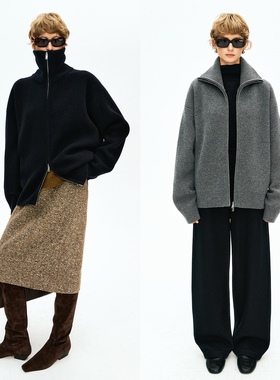 MRS Studios 时髦中性无性别风格 全羊毛羊拉链立领/翻领大开衫