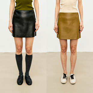 MRS Studios 西班牙进口小羊皮 轻奢百搭 经典A字真皮短裙半裙