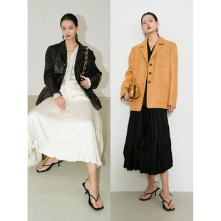 金扣小香西装 MRS 中古vtg经典 進口腊感小山羊皮 外套皮衣 Studios