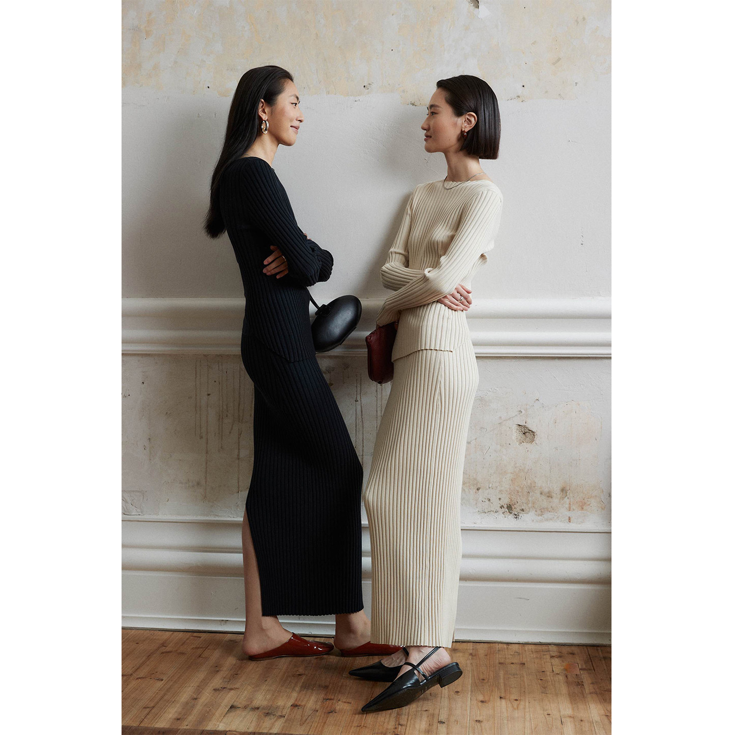 MRS真丝棉坑条针织衫半裙套装