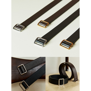 MRS Studios進口牛皮荔枝纹極简ROW风搭配Bi入方形银扣腰带皮带