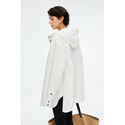 黑白条纹连帽外套式衬衫衬衣