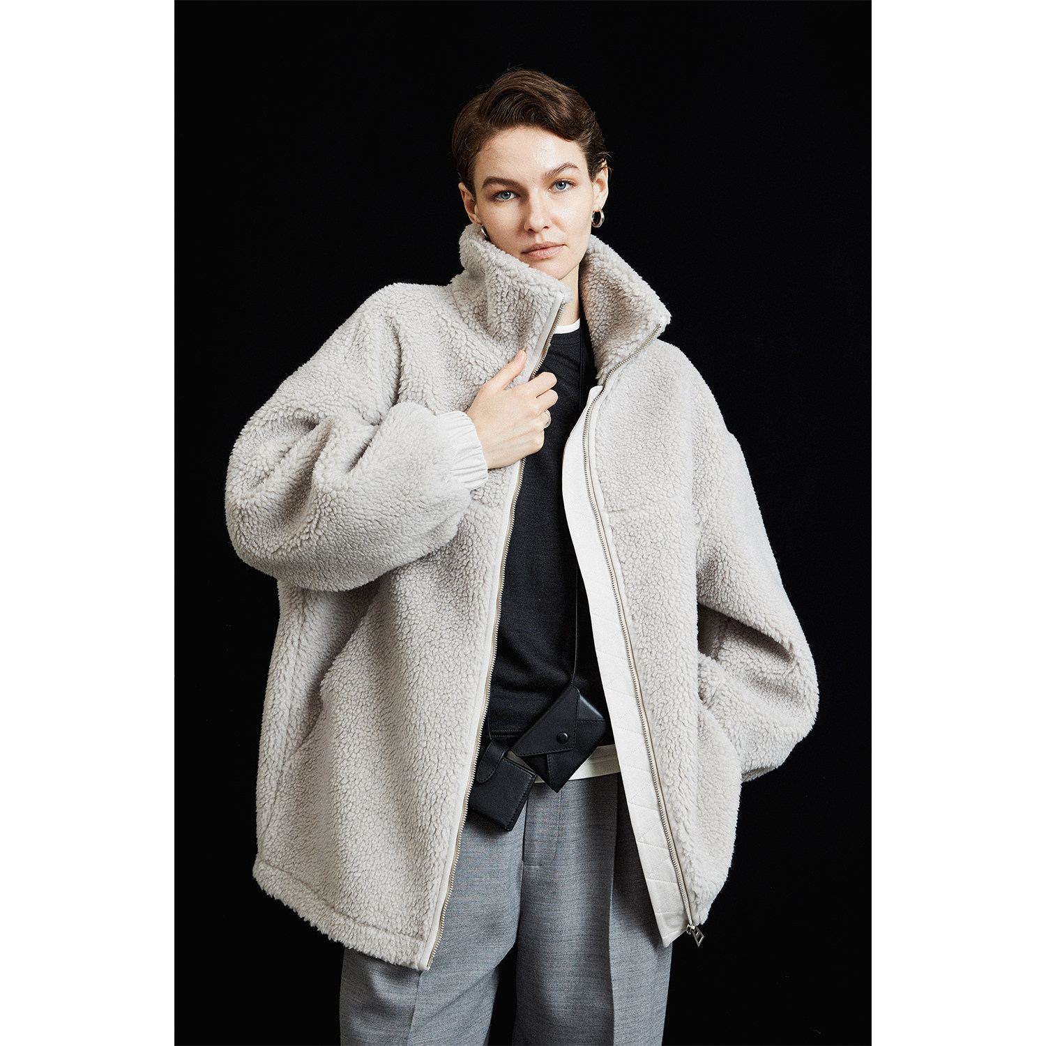 MRS Studios 定染骆驼绒羊毛剪绒柔软立领中长款泰迪拉链大衣外套,女装/女士精品,毛呢外套,淘宝优惠券,粉丝福利购,淘宝优惠卷