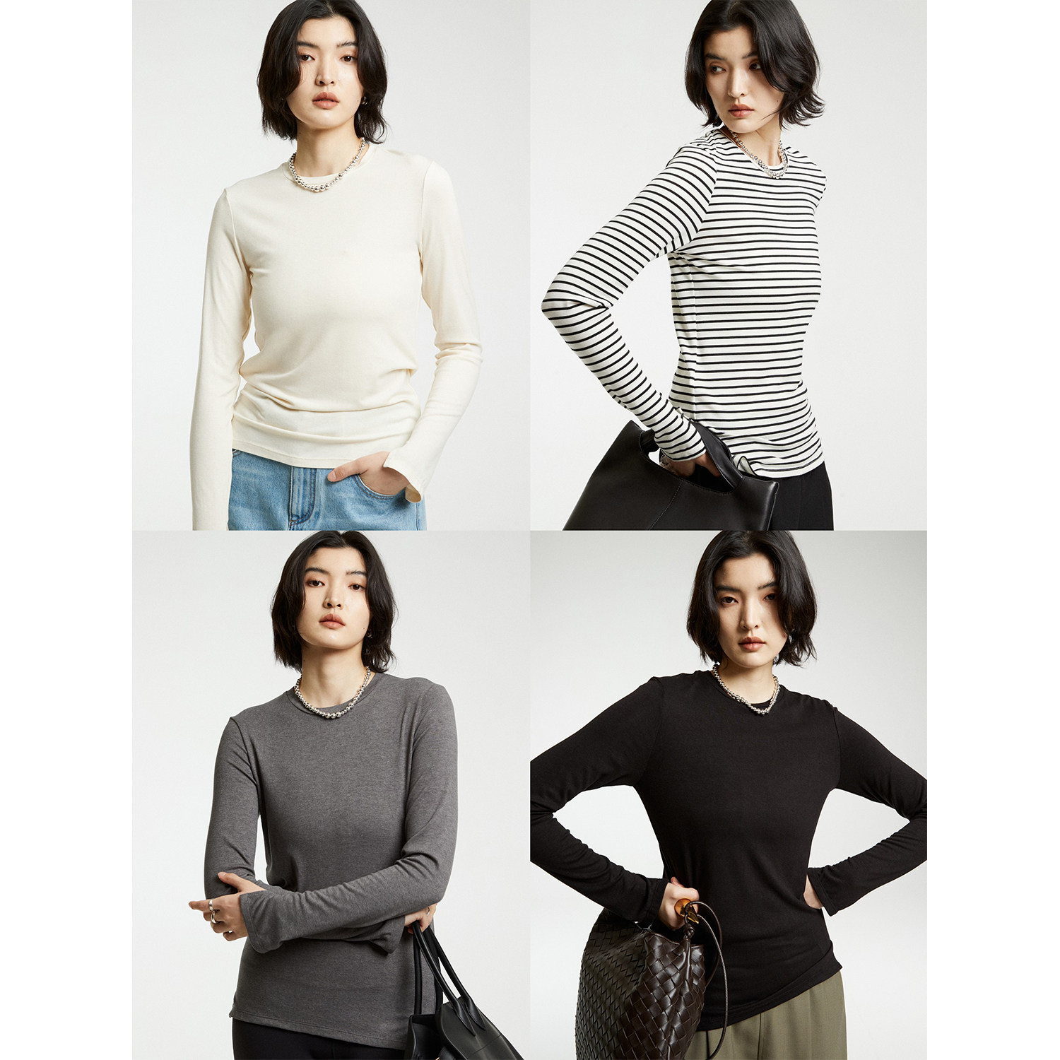 经典条纹侧开叉打底衫T恤