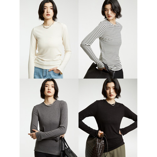 经典条纹侧开叉打底衫T恤