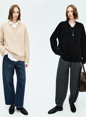 MRS Studios 经典羊绒羊毛 高克重粗针 松弛复古V领廓形大毛衣