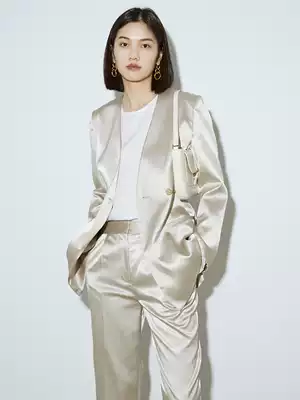 MRS Studios Limited Series R@W Slub satin fashionable atmosphere Full open collarless suit Trousers suit