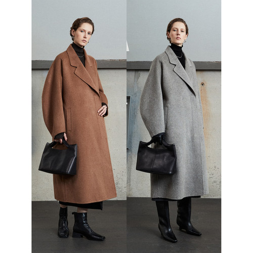 小骆马绒单排扣暗门襟双面呢大衣