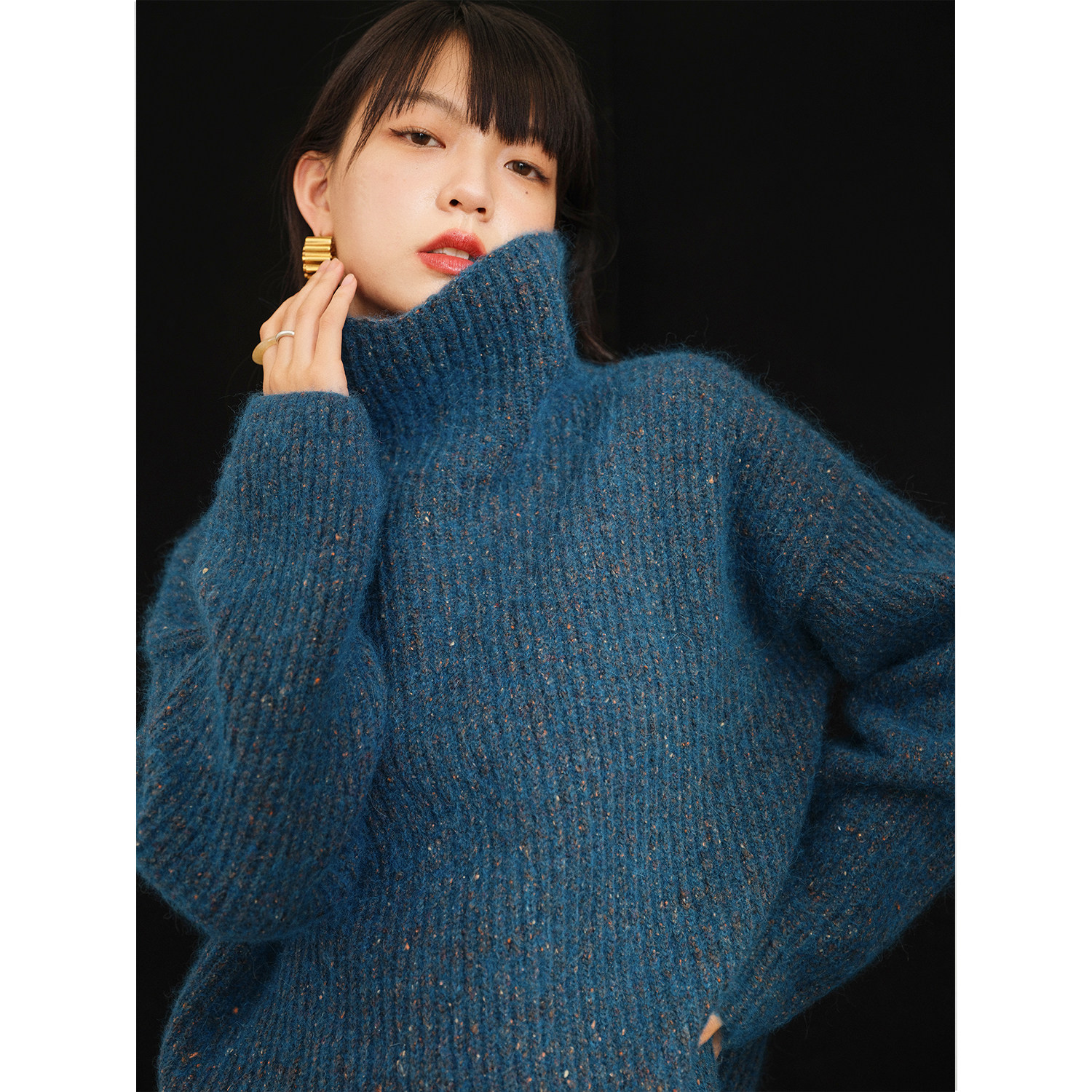 意大利进口真丝彩点高领毛衣