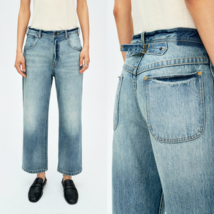 MRS Studios 早春B入 时髦中腰复古小直筒巴黎扣buckle九分牛仔裤