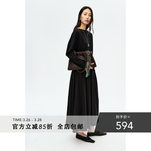 针织面料连衣裙长裙 一字领宽腰封收腰 MRS Studios