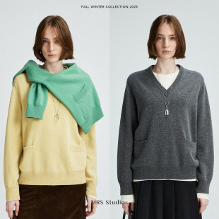 马鞍肩V领双口袋慵懒针织毛衣 康赛妮羊绒羊毛经典 MRS Studios