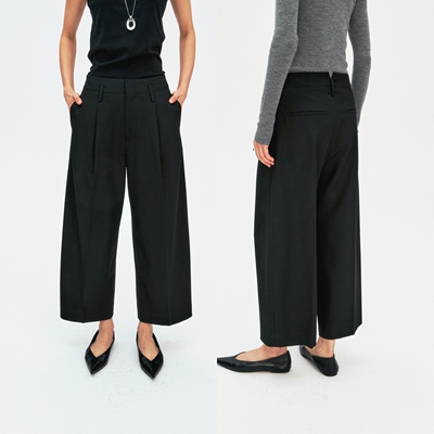 立裁显瘦时髦褶裥直筒九分西裤