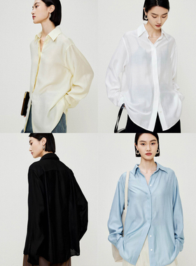 MRS Studios 夏日clean fit醋酸轻盈微透宽松显瘦空气防晒衬衫黑