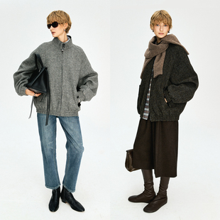 MRS Studios 英国进口HARRIS羊毛竖领棒球夹克外套