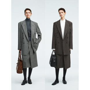 外套 意大利MARZOTTO格纹羊毛休闲中长西装 裹身半裙 Studios MRS