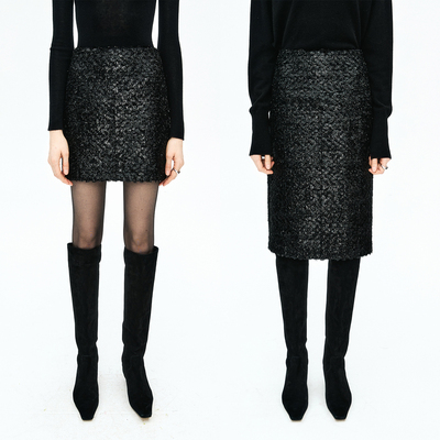 睫毛黑钻闪极简短裙/中裙半身裙