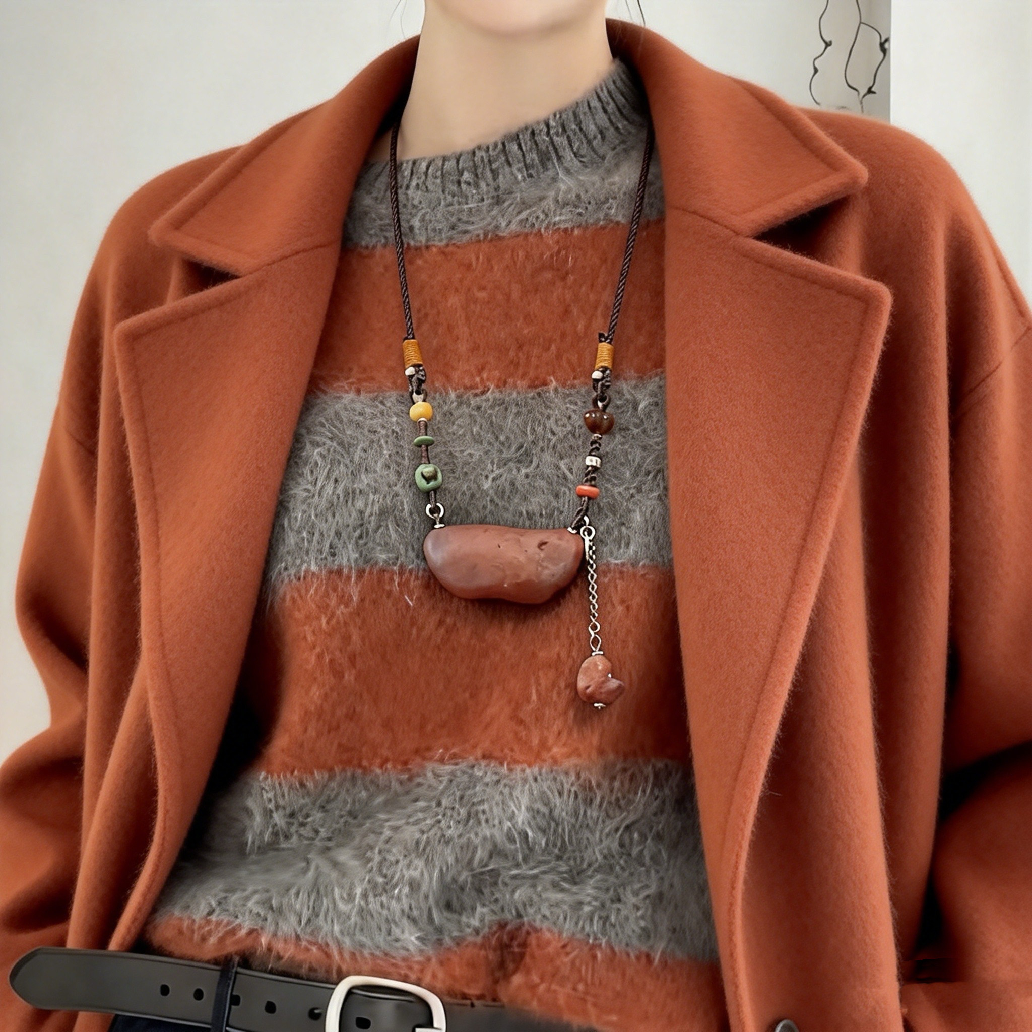 天然波罗的海琥珀蜜蜡毛衣链全皮原皮原矿红皮花蜡原石项链