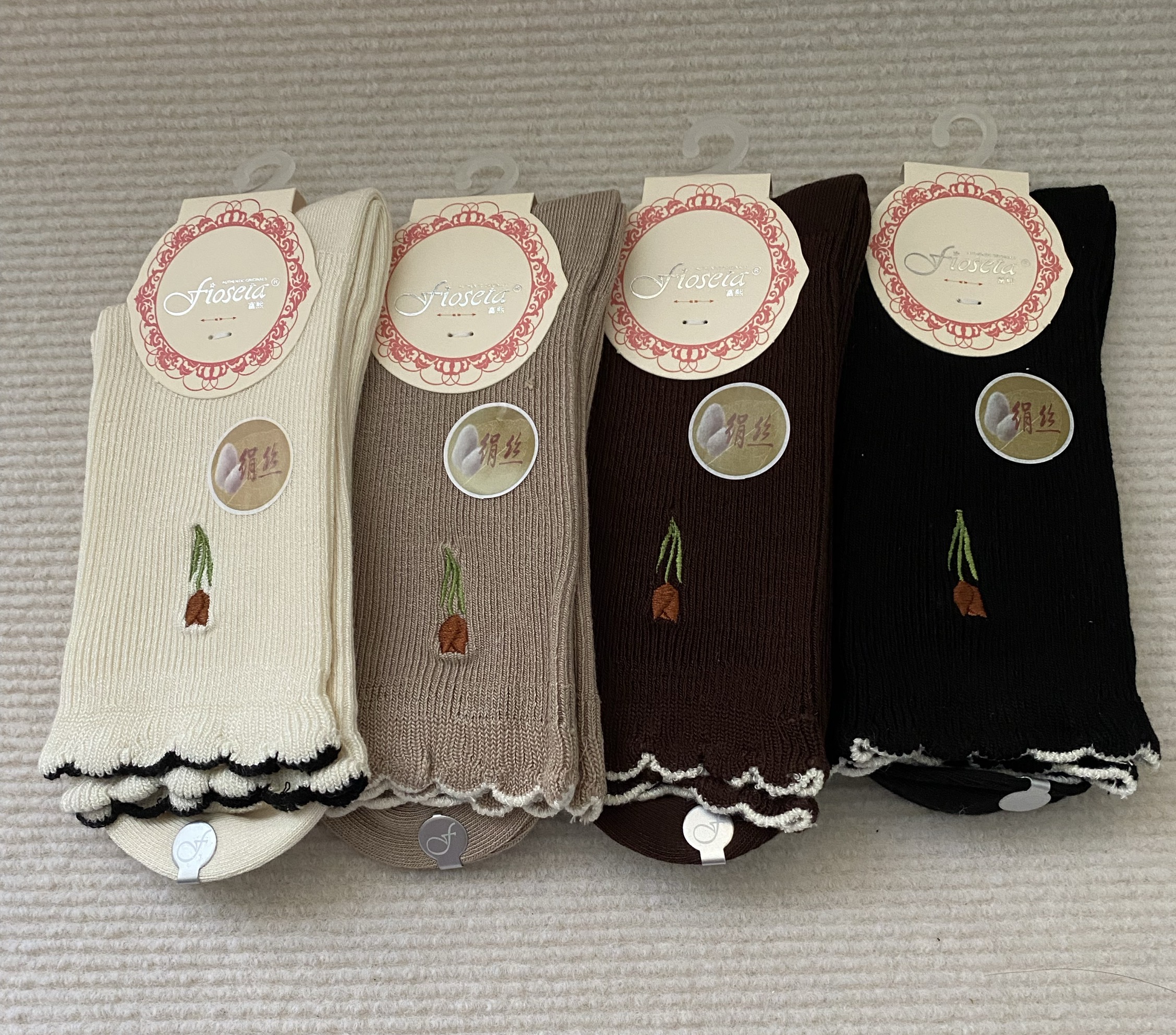 富熙虹途秋冬女袜绢丝桑蚕丝棉袜中筒女袜无骨手工缝头保暖防臭袜