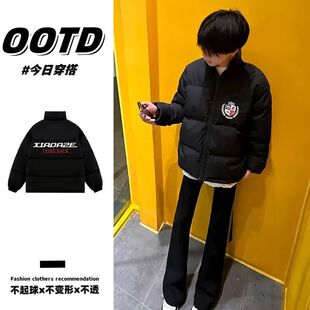 美式潮牌复古立领男女情侣棉衣面包服秋冬款高街时尚印花外套棉服