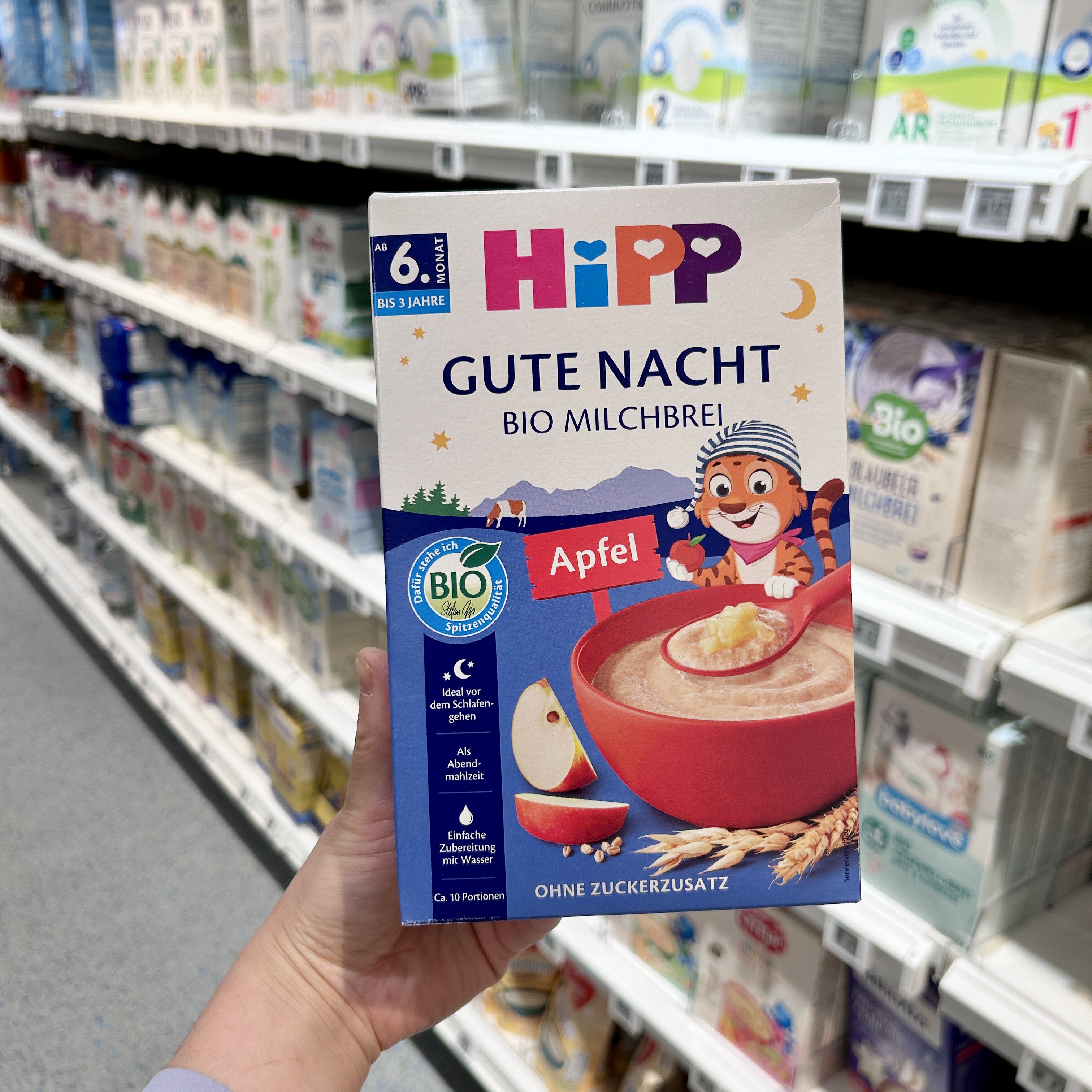 德国喜宝辅食 hipp有机苹果燕麦牛奶晚安米粉 6个月以上 475g