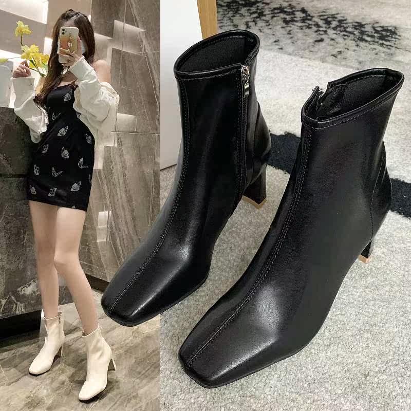时装靴女英伦风ins潮2021年秋冬季新款时尚百搭欧美侧拉链短靴
