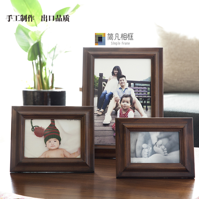 复古美式玻璃照片木质相框定制