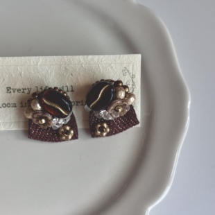 原创秋冬梅拉德色手工日系复古咖啡豆串珠耳环耳夹礼物