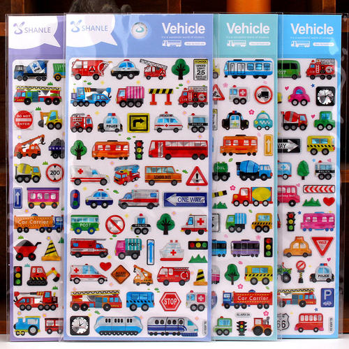 汽车工程车火车儿童水晶卡通贴画