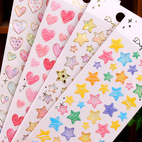 清新爱心五角星立体卡通水晶贴画