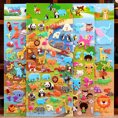 卡通动物立体卡通贴贴画