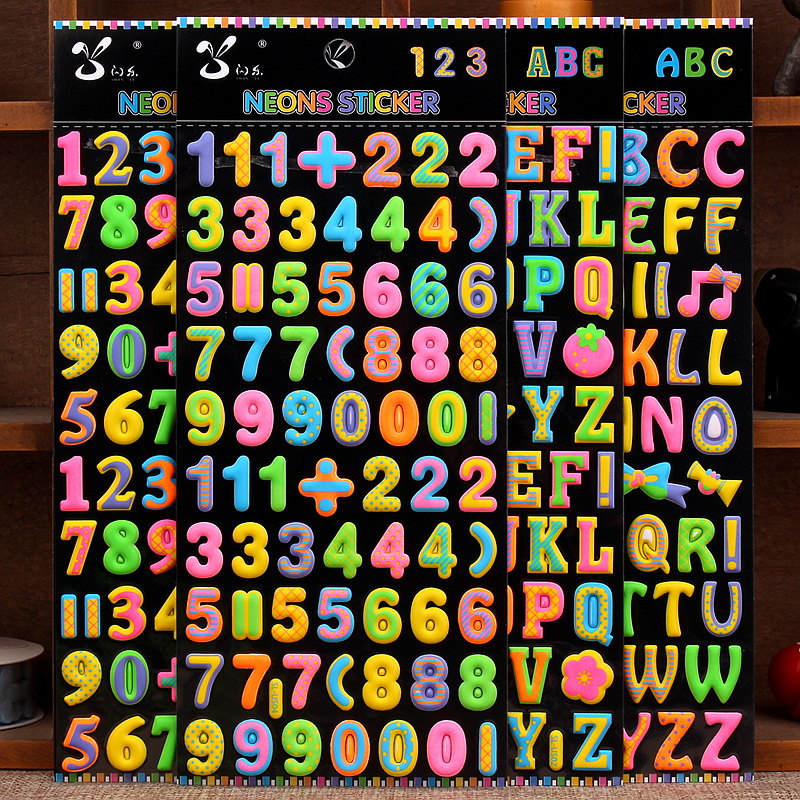 数字字母立体卡通泡泡贴画scrapbook stickers儿童趣味装饰粘贴纸