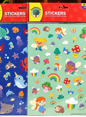 出口品质可爱小精灵海洋动物金粉卡通贴画sticker儿童益智小贴纸