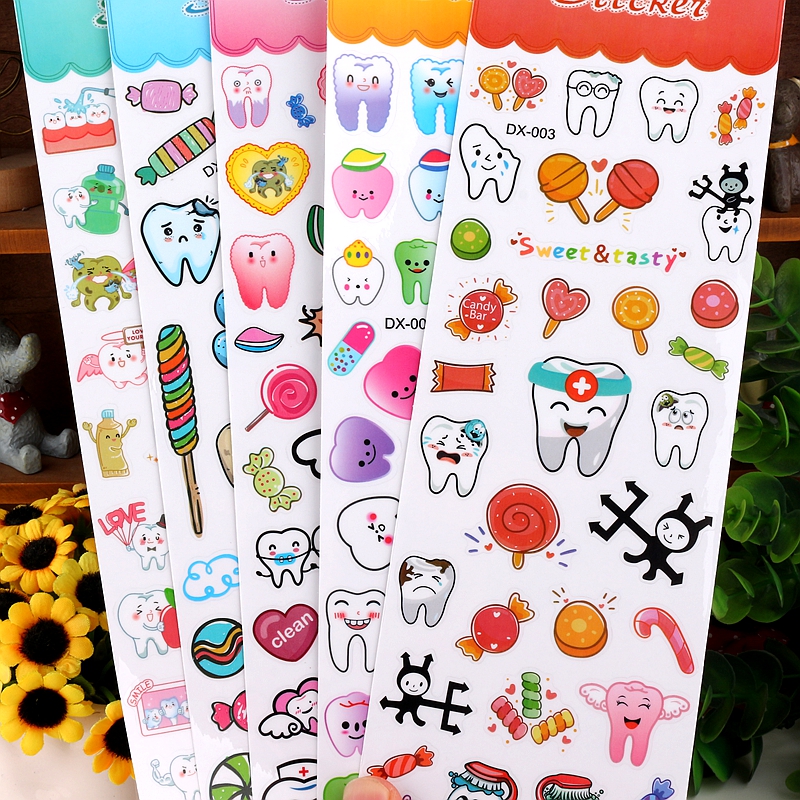 健康牙齿卡通防水水杯贴纸手账