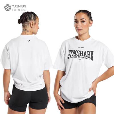 外贸欧美印花运动T恤宽松版显瘦速干透气晨跑步健身运动服平替ins