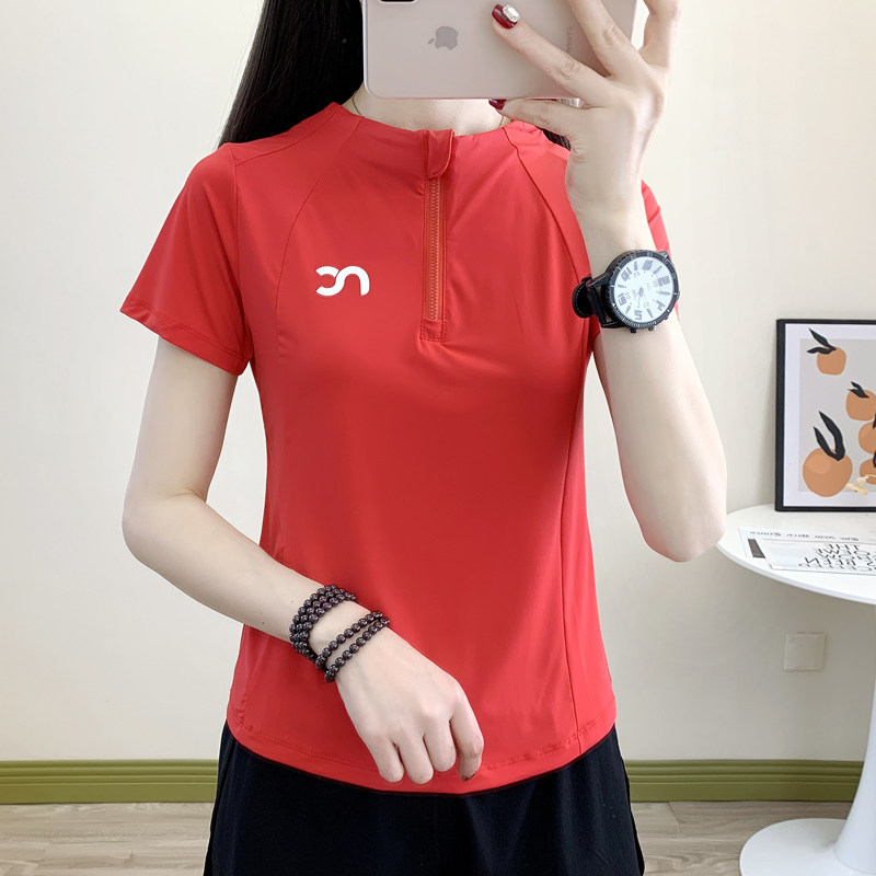 夏季冰丝速干T恤女半拉链