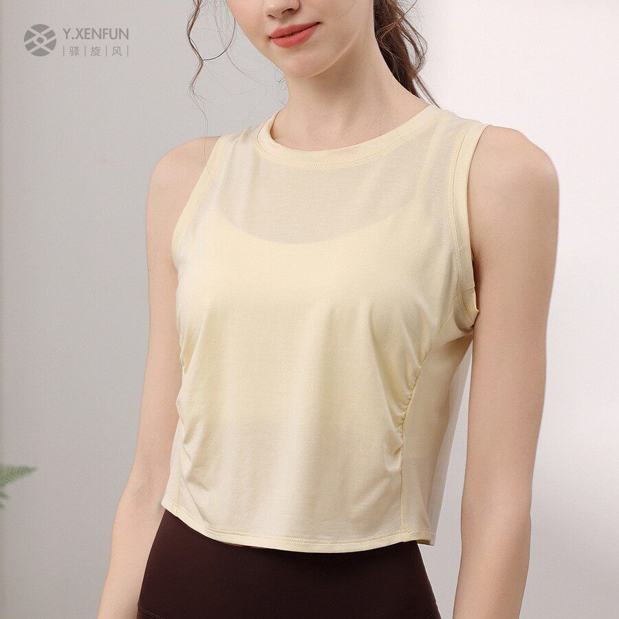 高级感天丝运动背心女 修身显瘦瑜伽服上衣t恤跑步健身袖罩衫夏季