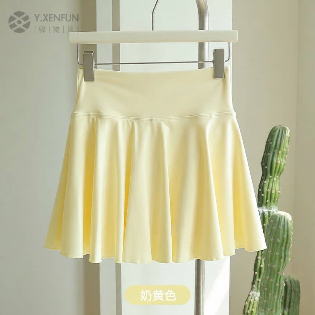 网球裙羽毛球服运动套装女白色百褶防走光半身短裙瑜伽服