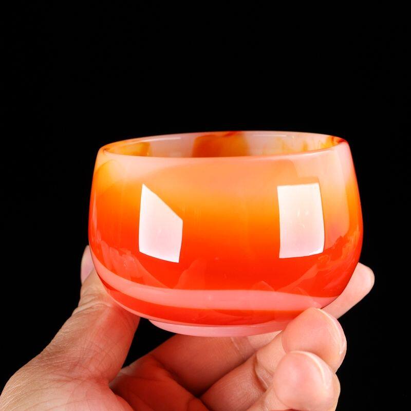大容量高端天然红玛瑙玉石泡茶杯酒杯高档玉瓷家用主人杯专用号纯