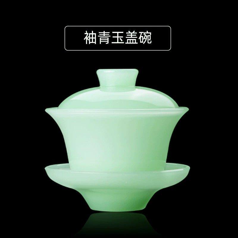 玉瓷汝青盖碗加厚耐热隔热不烫手