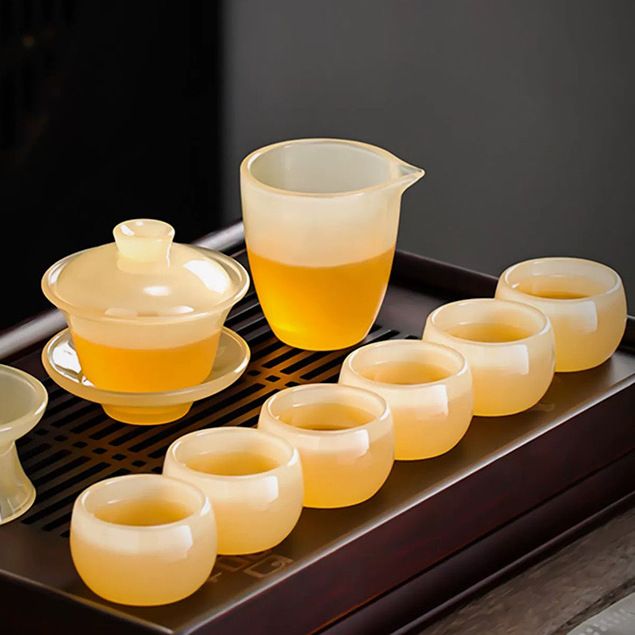 黄龙玉茶杯高端茶具套装盖碗公杯