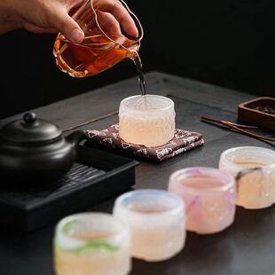 古法琉璃冰种玉瓷主人杯防烫隔热茶杯家用品茗轻奢单杯浮雕祥云