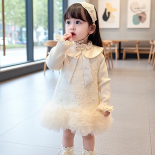 潮 周岁礼服中小童连衣裙女宝宝套装 女童小香风公主裙冬款 2025新款