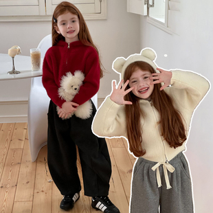 【小熊帽毛毛开衫】软糯亲肤双头拉链合身针织毛衣外套加绒休闲裤