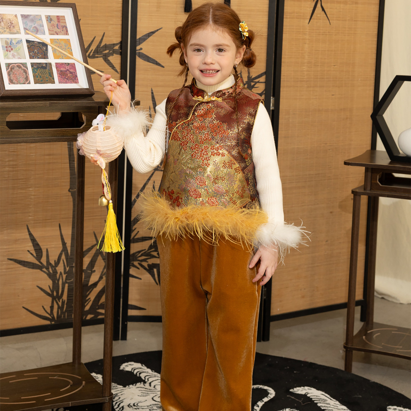 女童新中式冬装马甲套装过年马甲